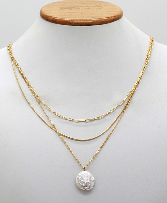Multi Chain Layer w/ Fresh Water Pearl Necklace