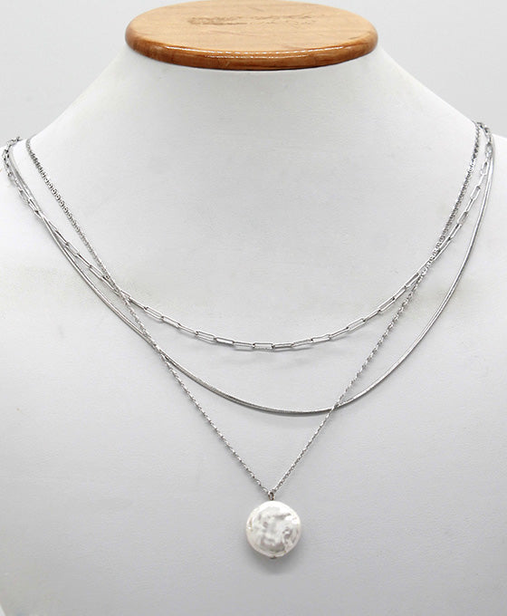 Multi Chain Layer w/ Fresh Water Pearl Necklace