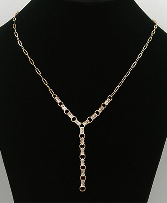 Long Chain w/ Baguette CZ Y Drop Necklace