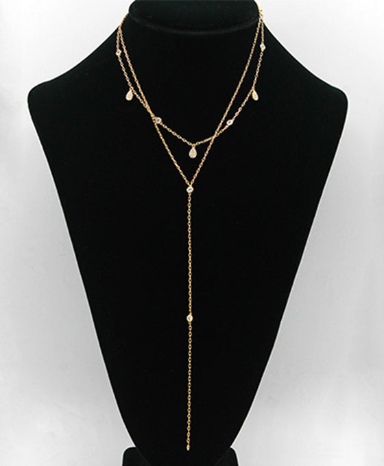 Layered CZ Linked Y Drop Necklace