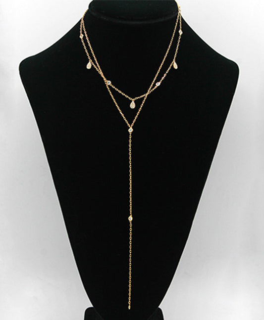 Layered CZ Linked Y Drop Necklace