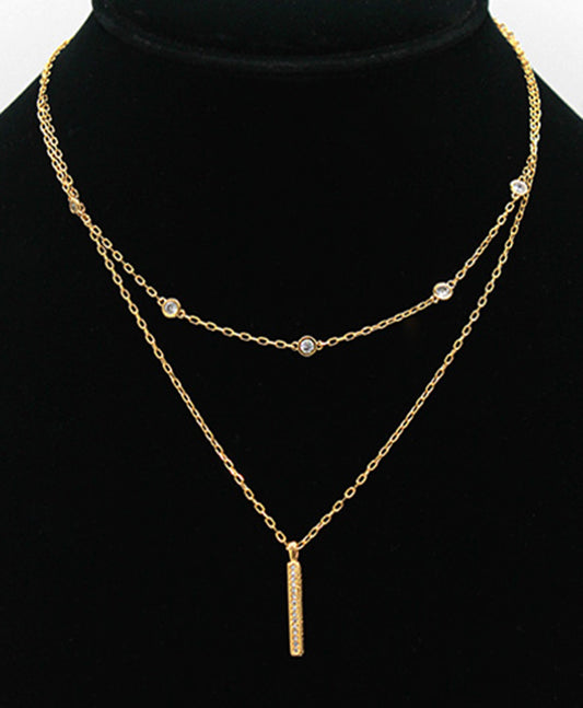 Layered CZ Bar Pendant Necklace