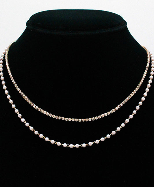 Double Layered Pearl Linked Necklace