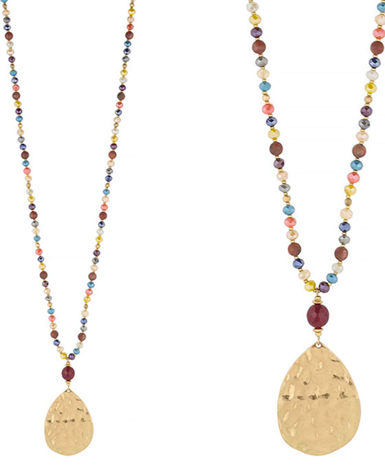 Hammered Metal Teardrop Necklace