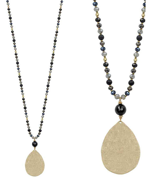 Hammered Metal Teardrop Necklace