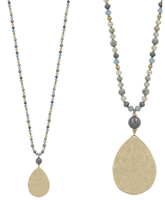 Hammered Metal Teardrop Necklace