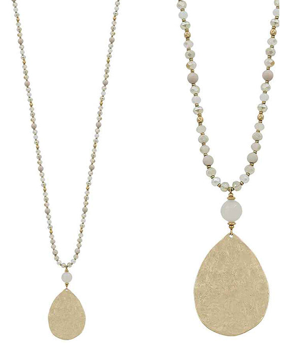 Hammered Metal Teardrop Necklace