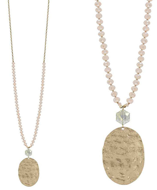 Oval Hammered Metal Necklace