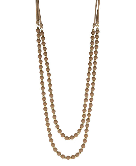 Wood Beads 2 Layered Suede Necklace