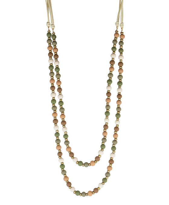 Wood Beads 2 Layered Suede Necklace
