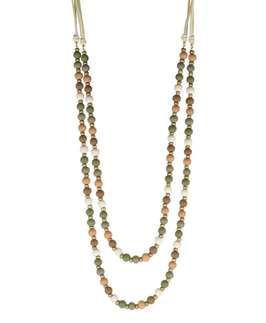 Wood Beads 2 Layered Suede Necklace