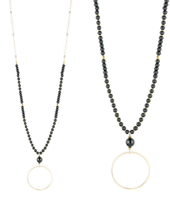 Wood & Glass & Metal Long Necklace