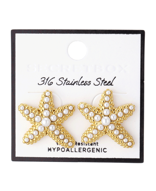 Stainless Steel Pearl Starfish Stud Earring