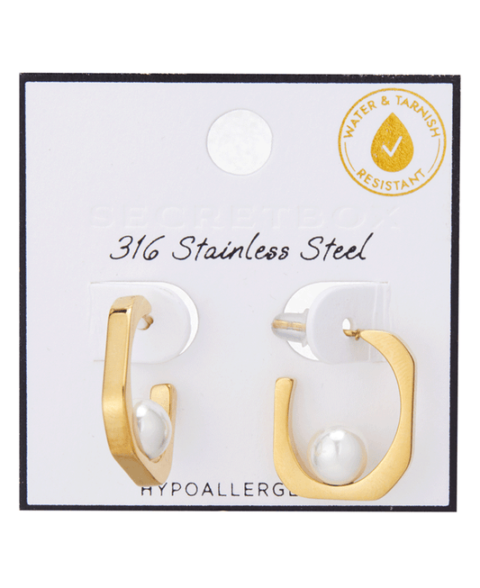 Stainless Steel Square w/ Pearl Hoop Earring