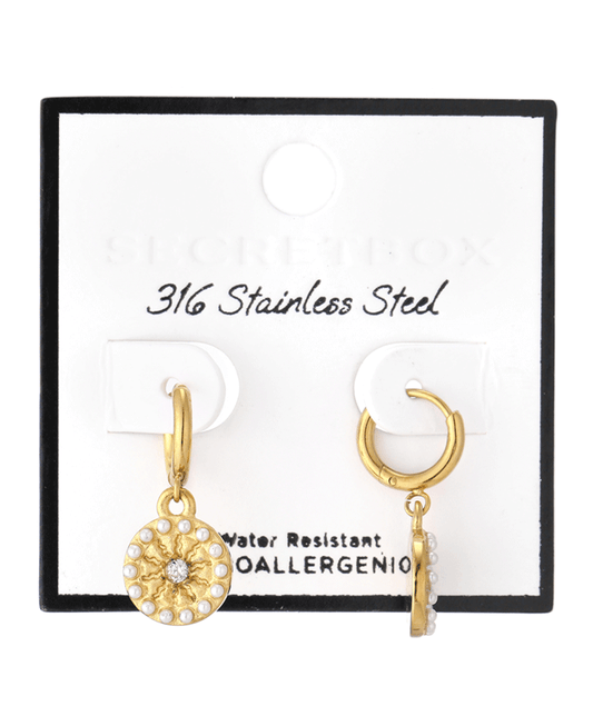 Stainless Steel Disk w/ Pearls Huggie Earring