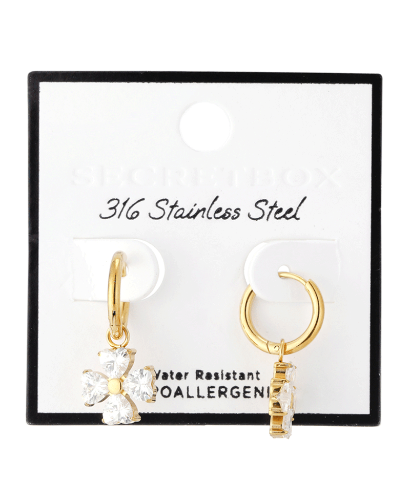 Stainless Steel Floral CZ Huggie Earring