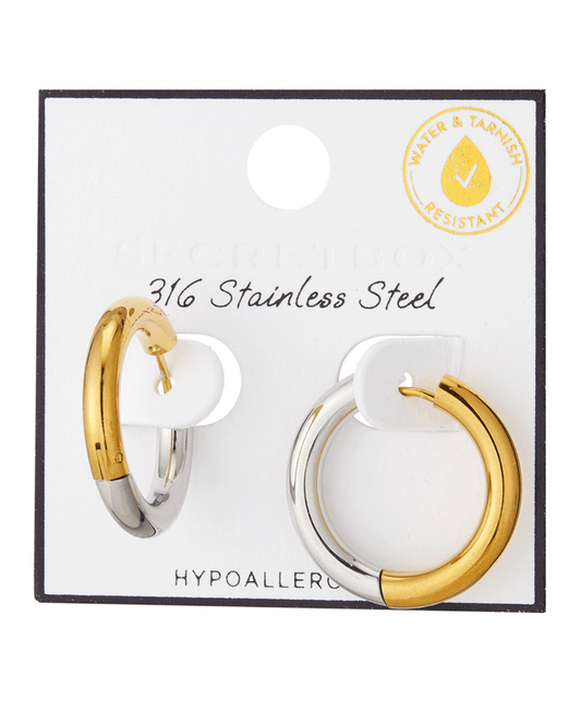 Stainless Steel Two Tone 18mm Hoop Earring