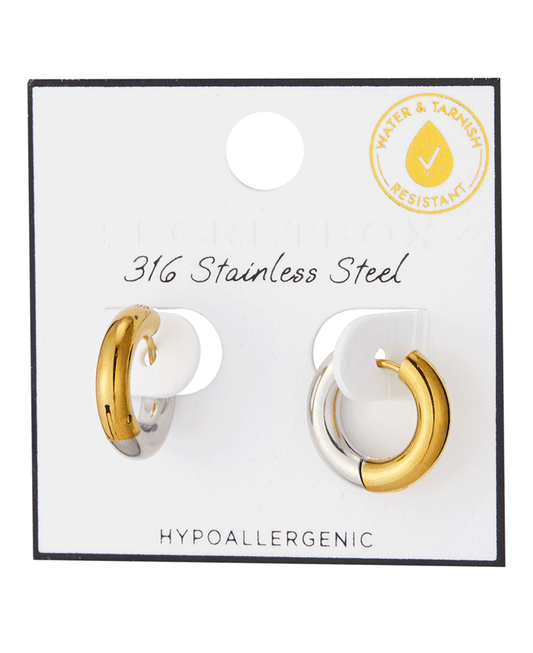 Stainless Steel Two Tone 10mm Hoop Earring
