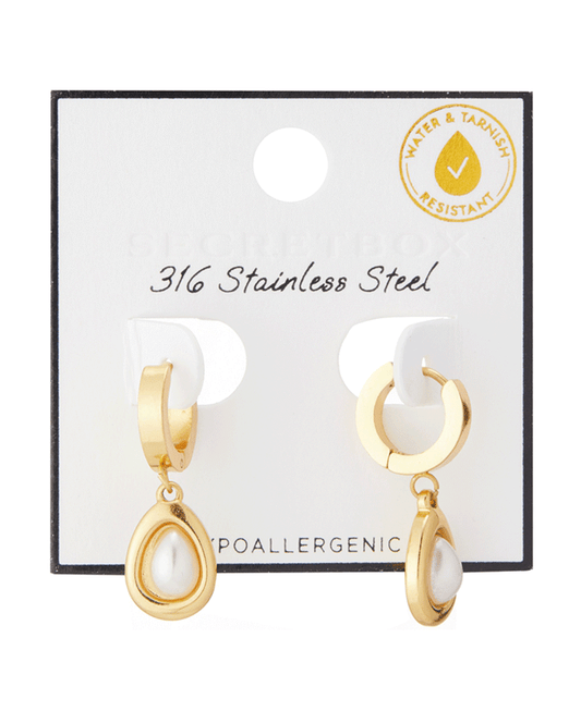 Stainless Steel Oval Pearl Huggie Earring