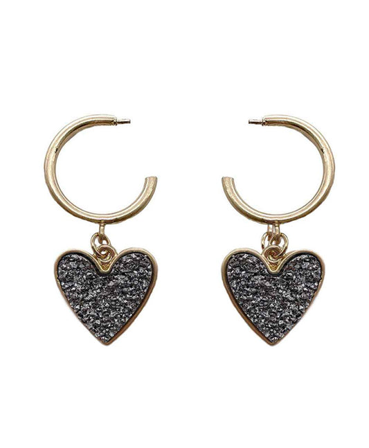 Heart Druzy Hoop Earring