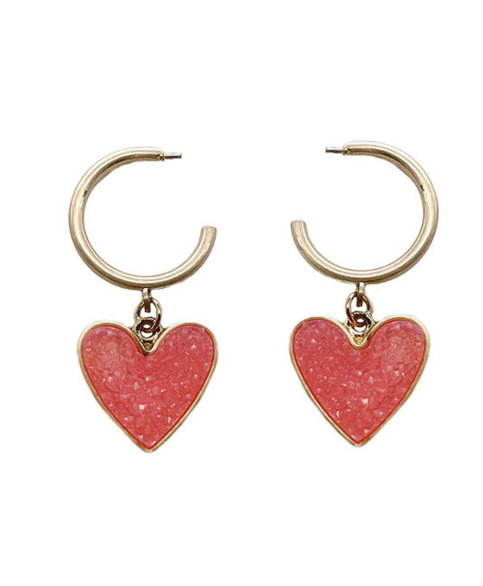Heart Druzy Hoop Earring
