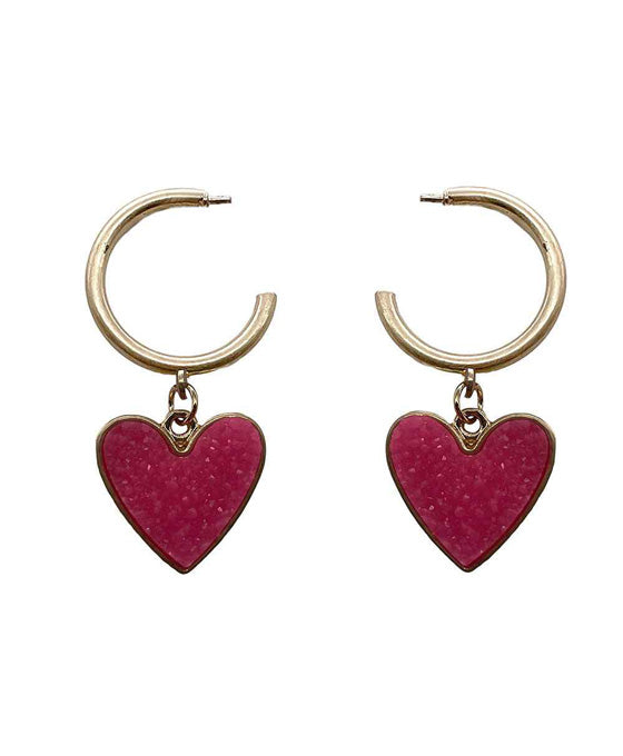 Heart Druzy Hoop Earring