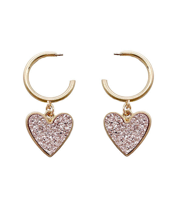 Heart Druzy Hoop Earring