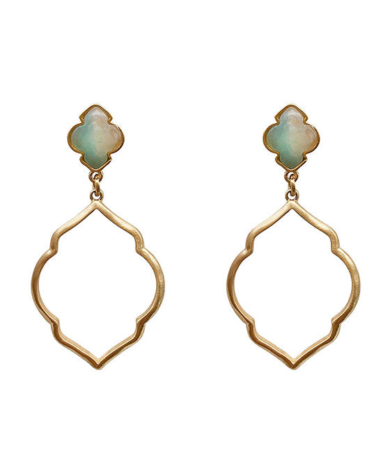Natural Stone & Pentagon Shape Post Earring