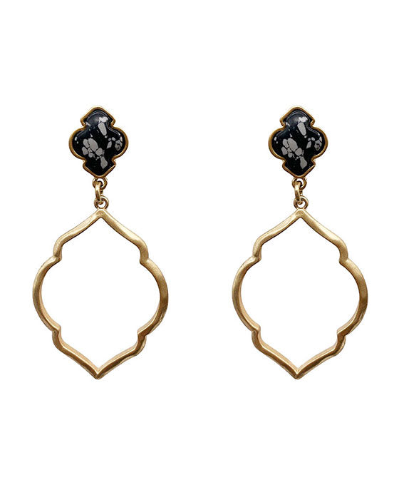 Natural Stone & Pentagon Shape Post Earring