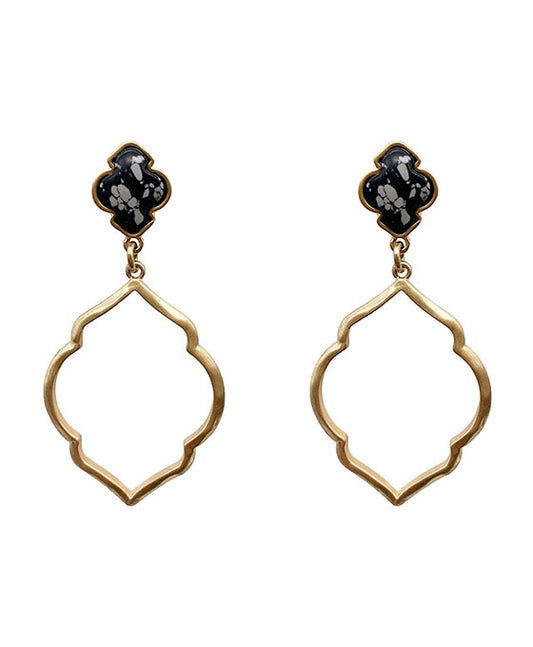 Natural Stone & Pentagon Shape Post Earring