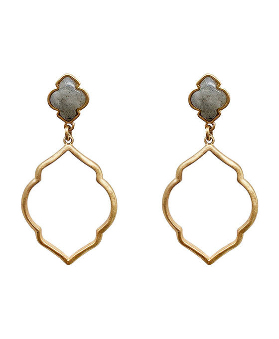 Natural Stone & Pentagon Shape Post Earring