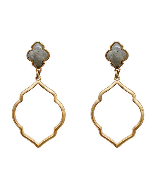 Natural Stone & Pentagon Shape Post Earring