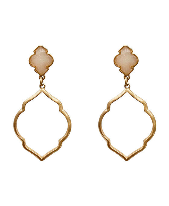 Natural Stone & Pentagon Shape Post Earring