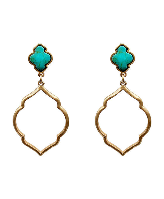 Natural Stone & Pentagon Shape Post Earring