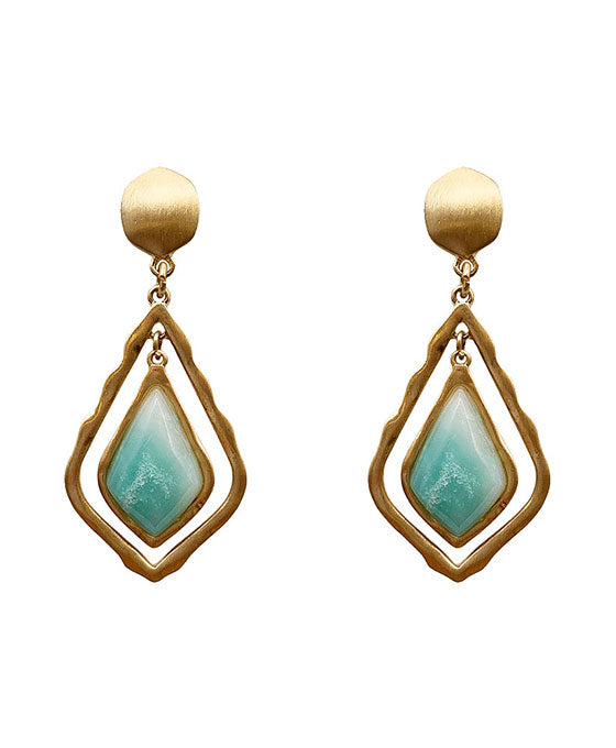 Natural Stone & Metal Hexagon Post Earring
