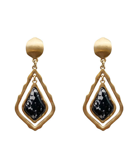 Natural Stone & Metal Hexagon Post Earring