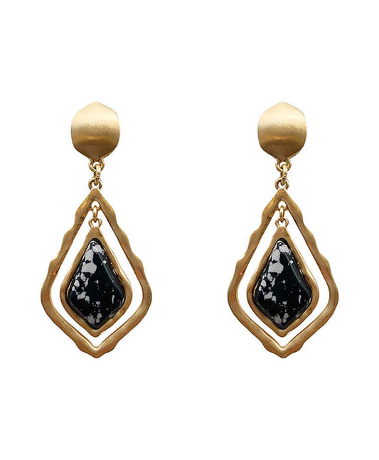 Natural Stone & Metal Hexagon Post Earring
