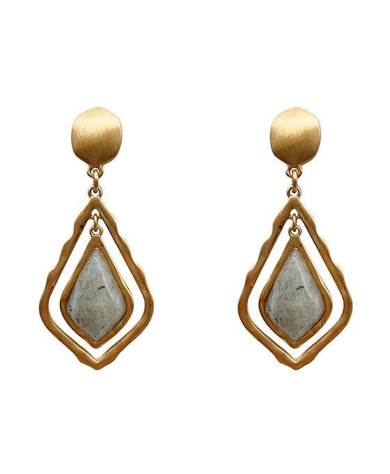 Natural Stone & Metal Hexagon Post Earring