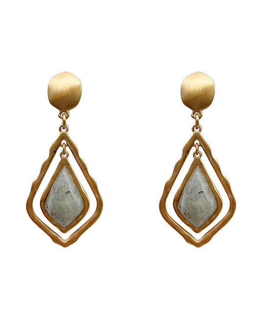 Natural Stone & Metal Hexagon Post Earring