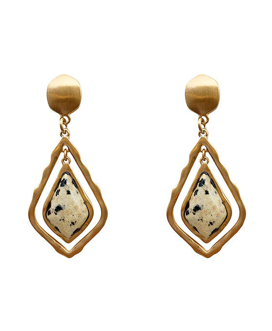 Natural Stone & Metal Hexagon Post Earring