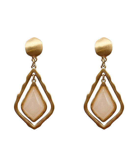 Natural Stone & Metal Hexagon Post Earring