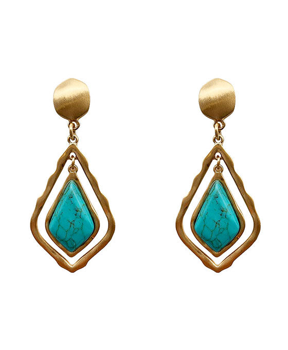 Natural Stone & Metal Hexagon Post Earring
