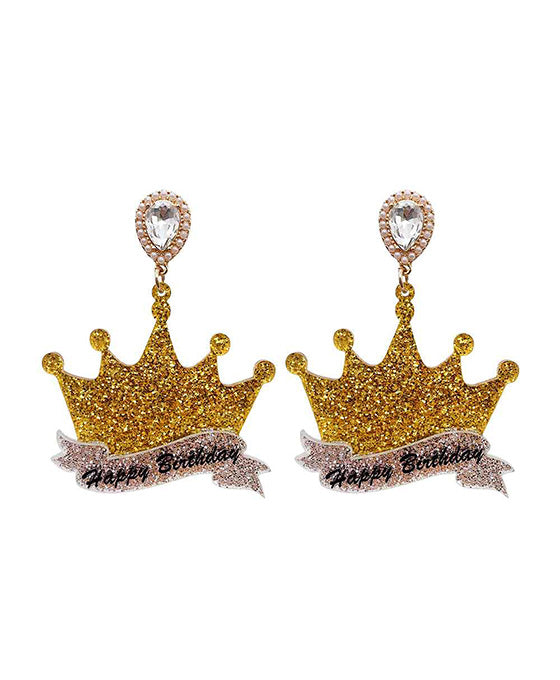 Birthday Crown Acrylic Glitter Earring