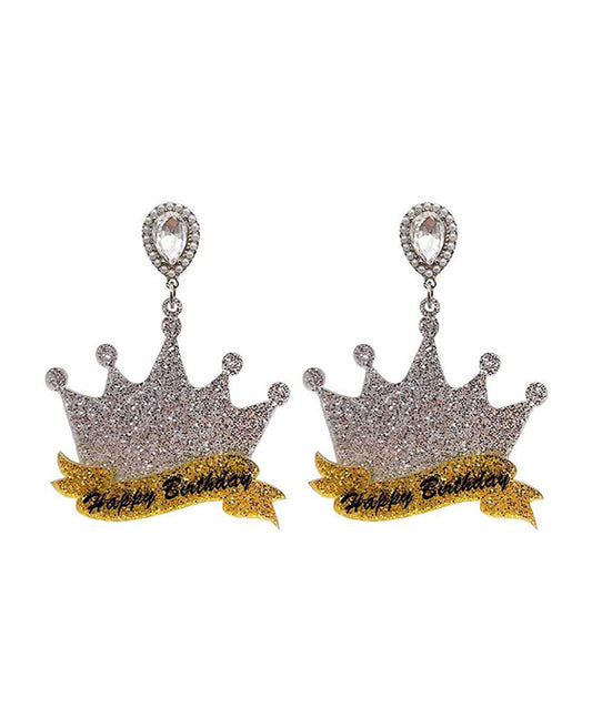 Birthday Crown Acrylic Glitter Earring