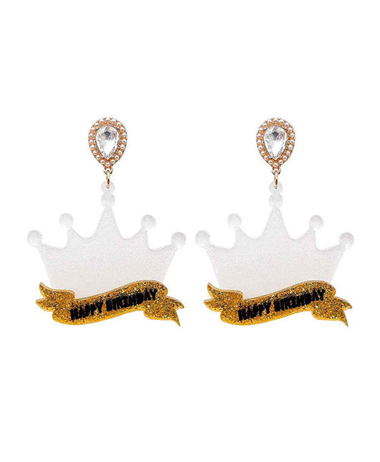 Birthday Crown Acrylic Glitter Earring