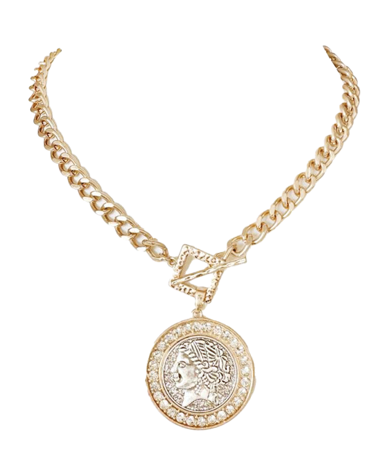 Roman Style Medallion Cuban Link Chain Necklace