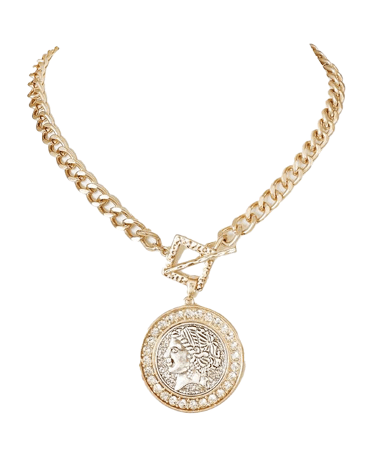 Roman Style Medallion Cuban Link Chain Necklace