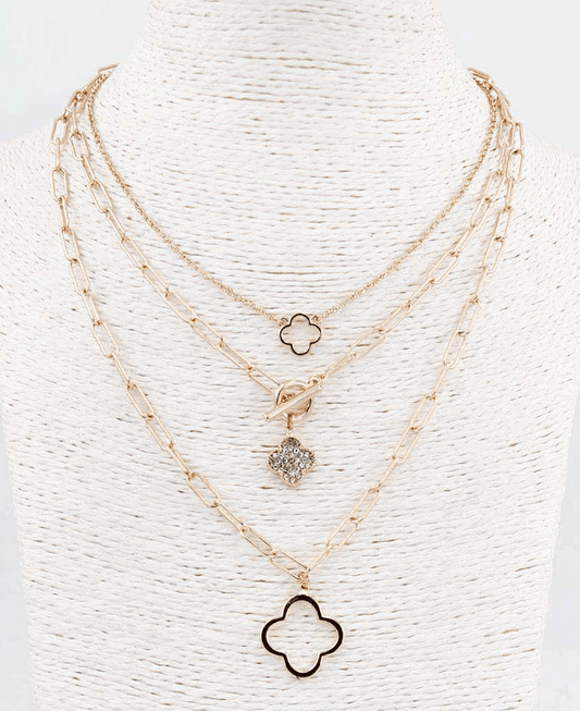 Triple Layered Chain w/ Clover Pendant Necklace