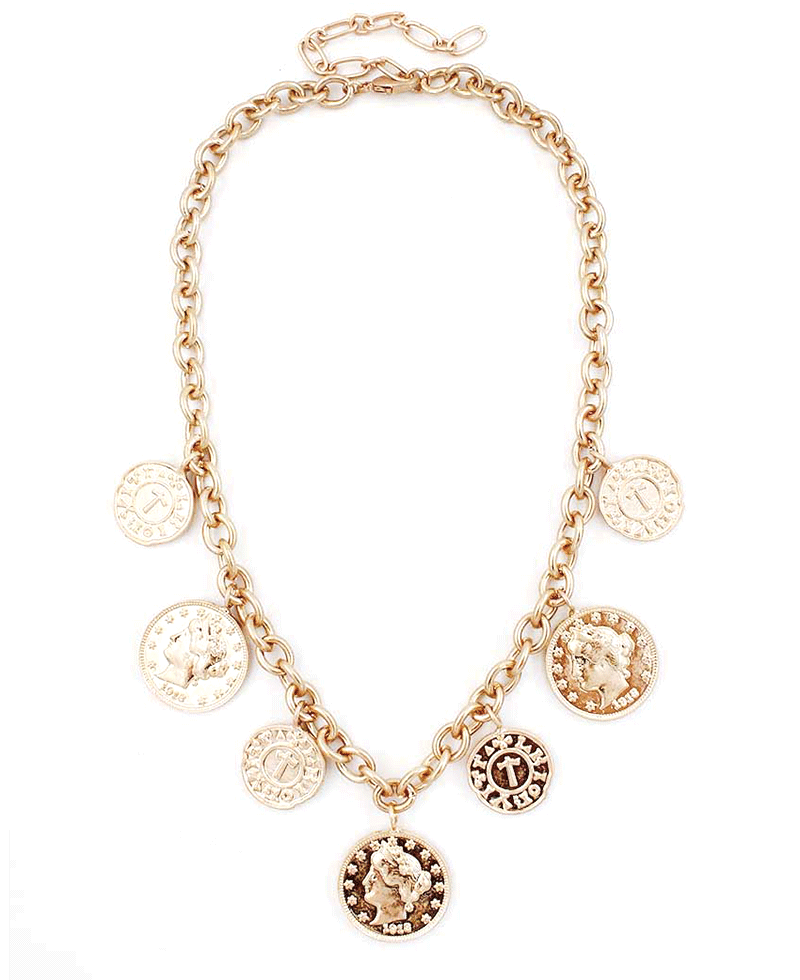 Vintage Multi Coin Statement Charm Necklace