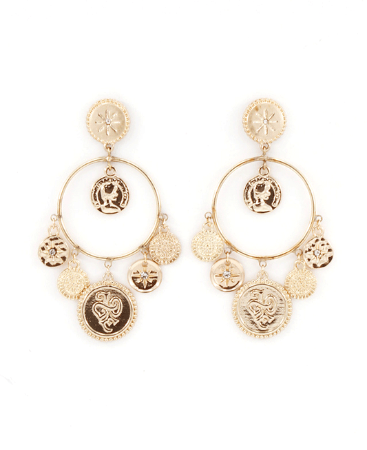 Coin Style Charms Dangle Earring